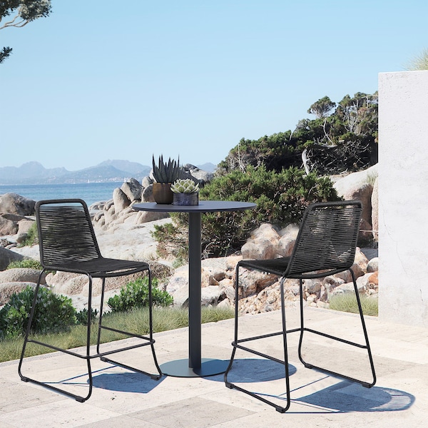 Armen Living Shasta 26" Outdoor Metal and Black Rope Stackable Counter Stool - Set of 2 - LCSTBABLBLK26