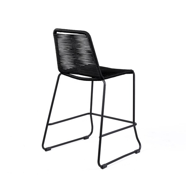 Armen Living Shasta 26" Outdoor Metal and Black Rope Stackable Counter Stool - Set of 2 - LCSTBABLBLK26