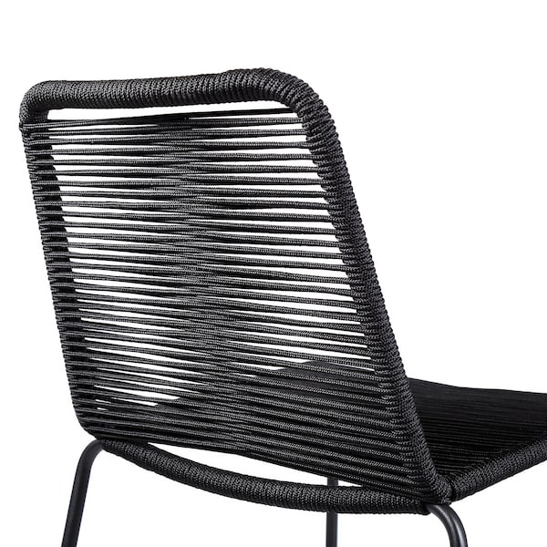 Armen Living Shasta 26" Outdoor Metal and Black Rope Stackable Counter Stool - Set of 2 - LCSTBABLBLK26
