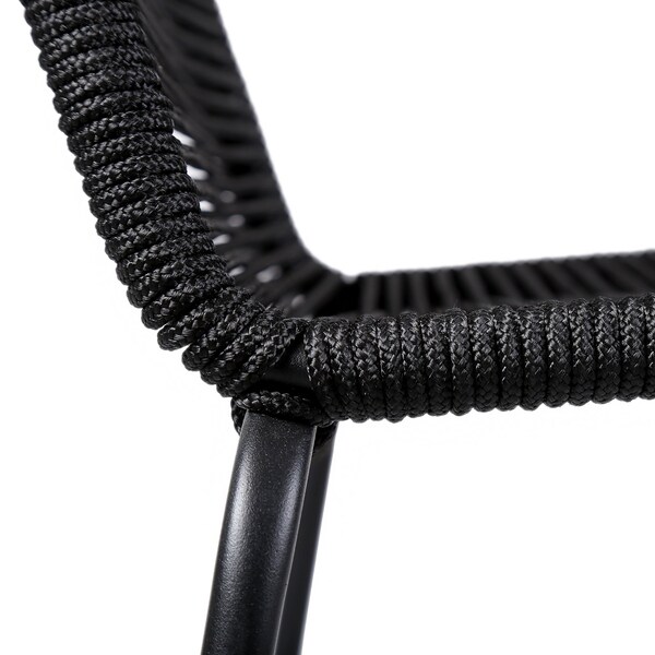 Armen Living Shasta 26" Outdoor Metal and Black Rope Stackable Counter Stool - Set of 2 - LCSTBABLBLK26
