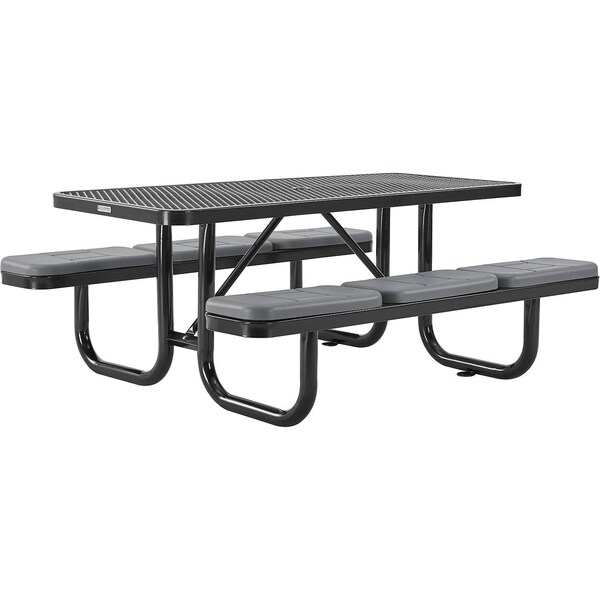 Global Industrial Rectangle Picnic Table W/ Seat Cushions, Black, Expanded Metal, 6 ft L - 277152BKS