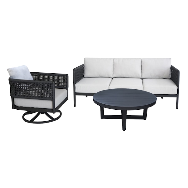 International Concepts Outdoor 3 Piece Patio Furniture Set Including the Sofa, Coffee Table, and Swivel Rocking Chair - KODOT-12RC-201SW-203
