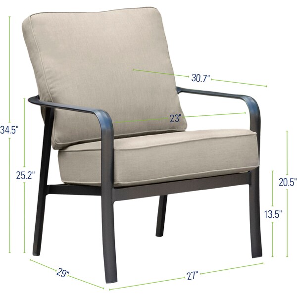 Hanover Cortino Aluminum Club Chair with Plush Sunbrella Cushions - CORTSDCHR-1GMASH