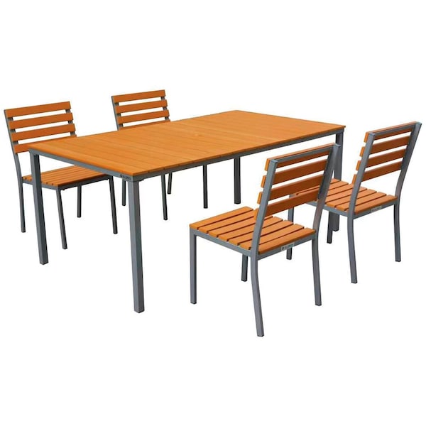 Global Industrial 70in Rectangular Resin Outdoor Dining Table & Chair Set, 4 Chairs - 436991TN