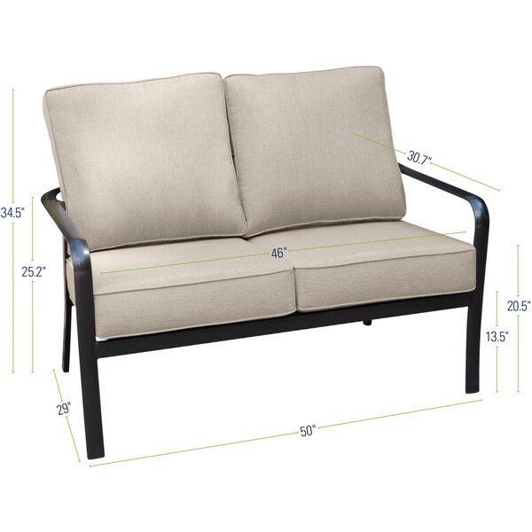 Hanover Cortino Aluminum Loveseat with Plush Sunbrella Cushions - CORTLVST-GMASH
