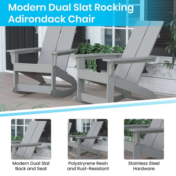 Flash Furniture Gray Modern Poly Resin Adirondack Rockers, PK 2 - JJ-C14709-GY-2-GG