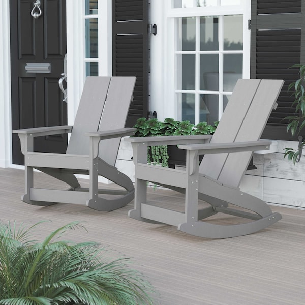 Flash Furniture Gray Modern Poly Resin Adirondack Rockers, PK 2 - JJ-C14709-GY-2-GG