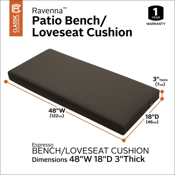 Classic Accessories Ravenna Bench Cushion, Espresso, 48"x18"x3" - 62-015-ESPRES-EC
