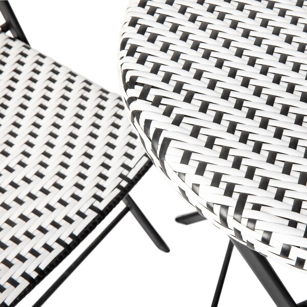 Flash Furniture 3PC Black/White PE Rattan Folding Bistro Set - FV-FWA085-BLK-WHT-GG