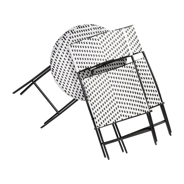 Flash Furniture 3PC Black/White PE Rattan Folding Bistro Set - FV-FWA085-BLK-WHT-GG