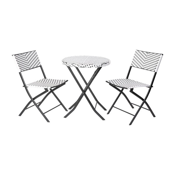 Flash Furniture 3PC Black/White PE Rattan Folding Bistro Set - FV-FWA085-BLK-WHT-GG