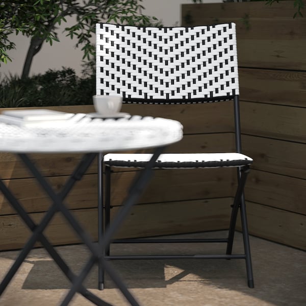 Flash Furniture 3PC Black/White PE Rattan Folding Bistro Set - FV-FWA085-BLK-WHT-GG