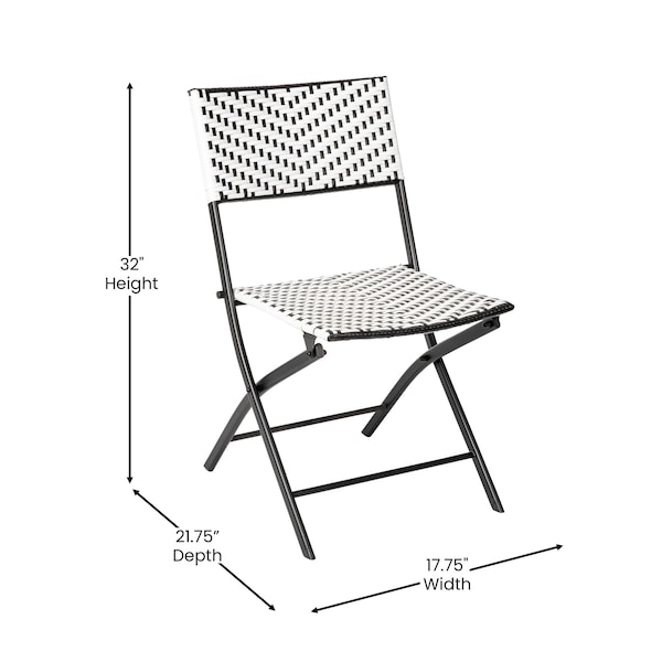 Flash Furniture 3PC Black/White PE Rattan Folding Bistro Set - FV-FWA085-BLK-WHT-GG