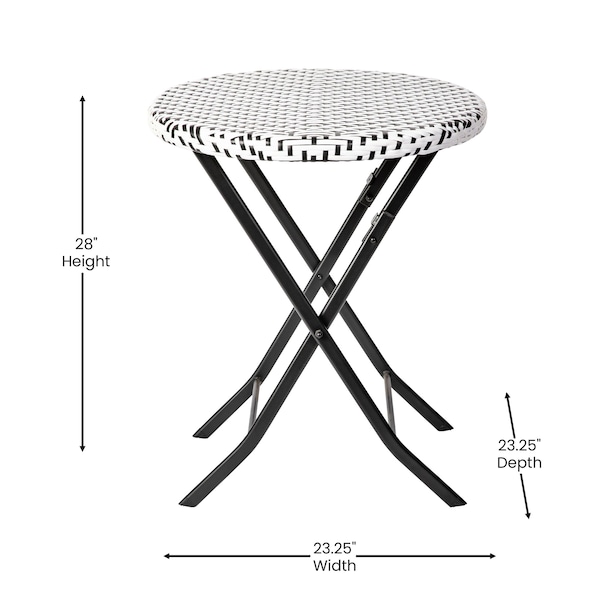 Flash Furniture 3PC Black/White PE Rattan Folding Bistro Set - FV-FWA085-BLK-WHT-GG
