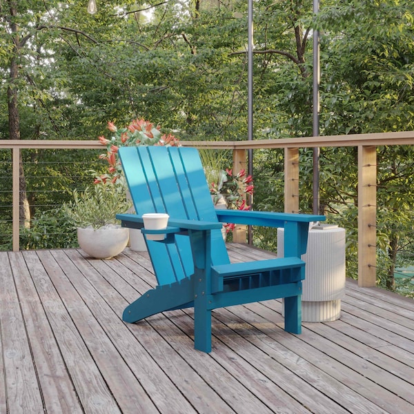 Flash Furniture Blue Adirondack Patio Chair with Cupholder - LE-HMP-1045-10-BL-GG