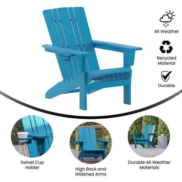 Flash Furniture Blue Adirondack Patio Chair with Cupholder - LE-HMP-1045-10-BL-GG