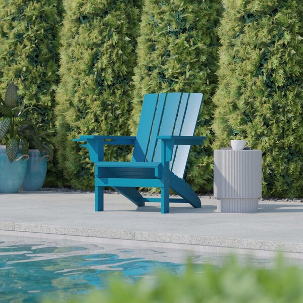 Flash Furniture Blue Adirondack Patio Chair with Cupholder - LE-HMP-1045-10-BL-GG