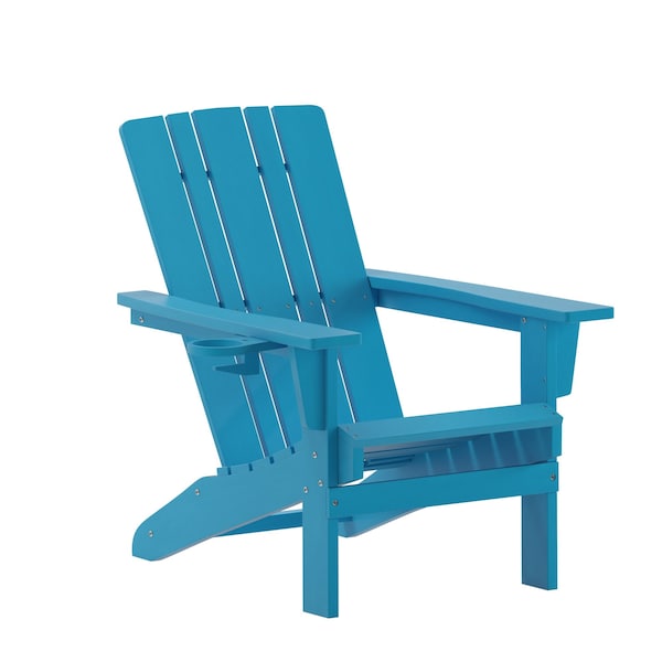 Flash Furniture Blue Adirondack Patio Chair with Cupholder - LE-HMP-1045-10-BL-GG