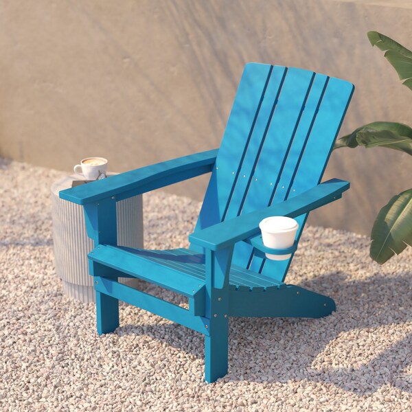 Flash Furniture Blue Adirondack Patio Chair with Cupholder - LE-HMP-1045-10-BL-GG