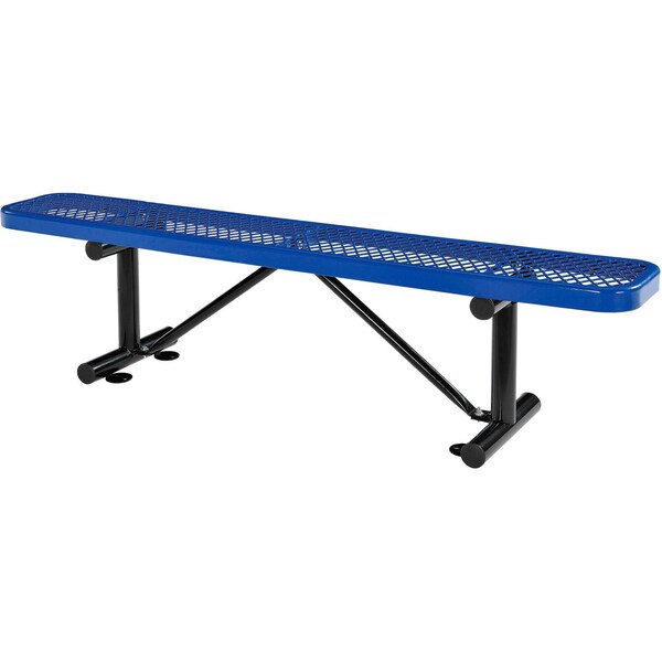 Global Industrial 6ft Outdoor Steel Flat Bench, Expanded Metal, Blue - 277156BL
