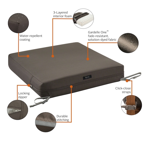 Classic Accessories Ravenna Seat Cushion, Dark Taupe, 21"x19"x5" - 62-017-TAUPE-EC