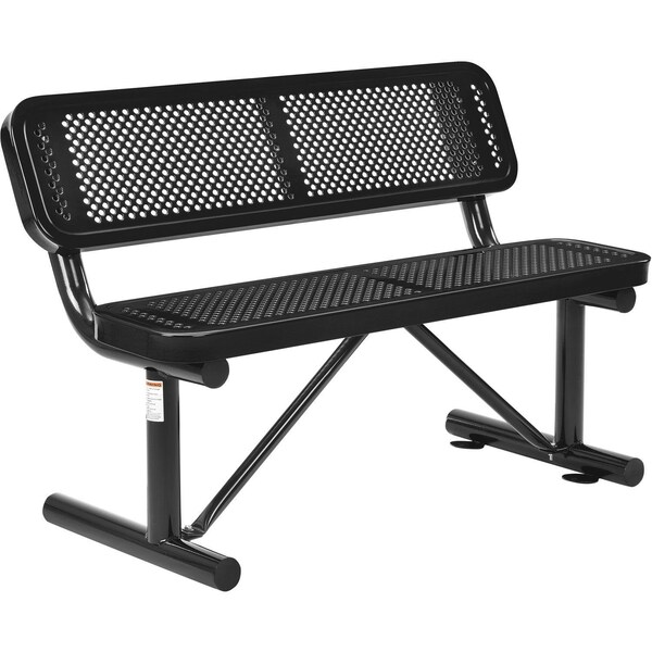 Global Industrial 48L Outdoor Steel Bench with Backrest, Perforated Metal, Black - 695744BK