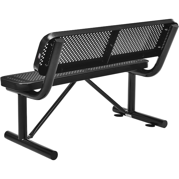 Global Industrial 48L Outdoor Steel Bench with Backrest, Perforated Metal, Black - 695744BK