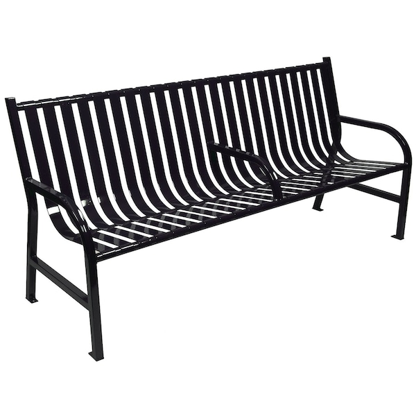 Witt Industries Outdoor, Slatted Metal Bench with Center Arm, Black - M6-BCH-ARM-BK