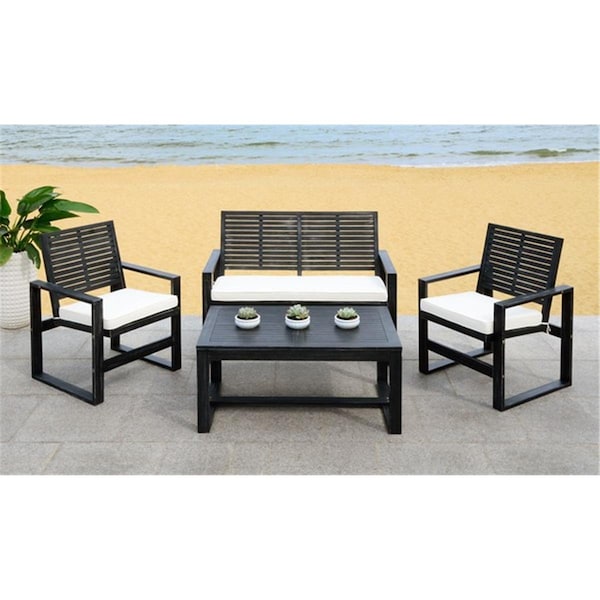 Safavieh 4 Piece Ozark Outdoor Living Set, Black and Beige - FOX6007E