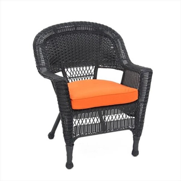 Jeco Jeco W00207-C-FS016 Black Wicker Chair With Orange Cushion - W00207-C-FS016