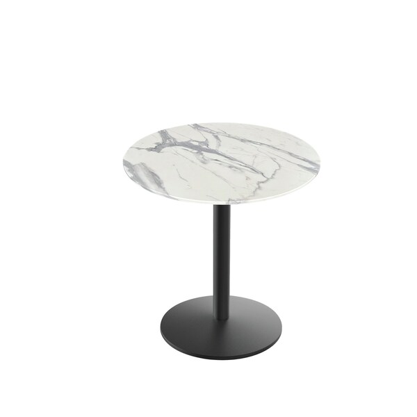 Holland Bar Stool Co 30 Tall OD214 Black Table Base w22 Dia Foot and 36 Dia White Marble Top, IndoorOutdoor - OD214-2230BWODS36RWM