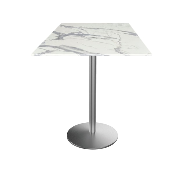Holland Bar Stool Co 42 Tall OD214 St Steel Table Base w22 Dia foot, 32x32 Square White Marble Top, IndoorOutdoor - OD214-2242SSODS32SQWM