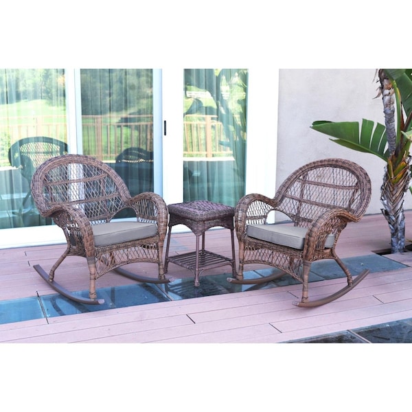 Jeco W00210-2-RCES033 Santa Maria Honey Rocker Wicker Chair Set, Steel Blue Cushions - 3 Piece - W00210_2-RCES033