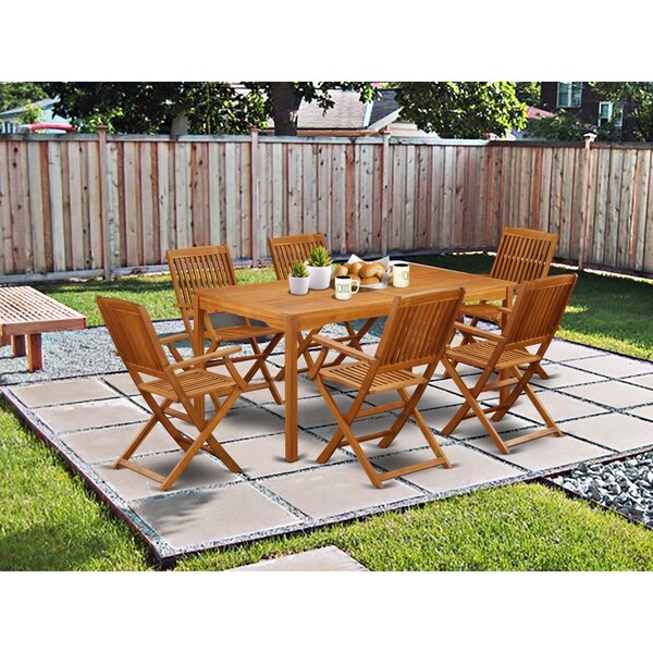 East West Furniture 7 Piece Cameron Acacia Balcony Dining Set - Natural Oil - CMCM7CANA
