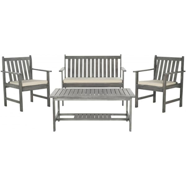 Safavieh Burbank 4 Piece Outdoor Set- Grey Wash and Beige - PAT7006B