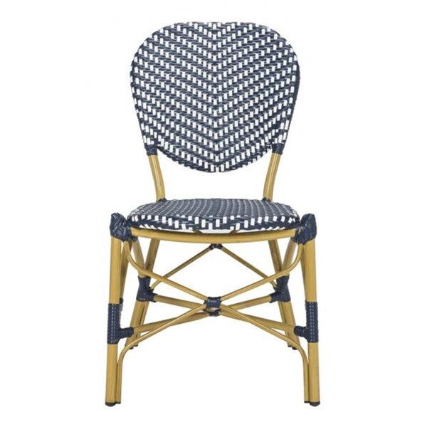 Safavieh 35 x 18.5 x 24.5 in. Lisbeth French Bistro Stacking Side Chair, Navy & White - PAT4010A-SET2