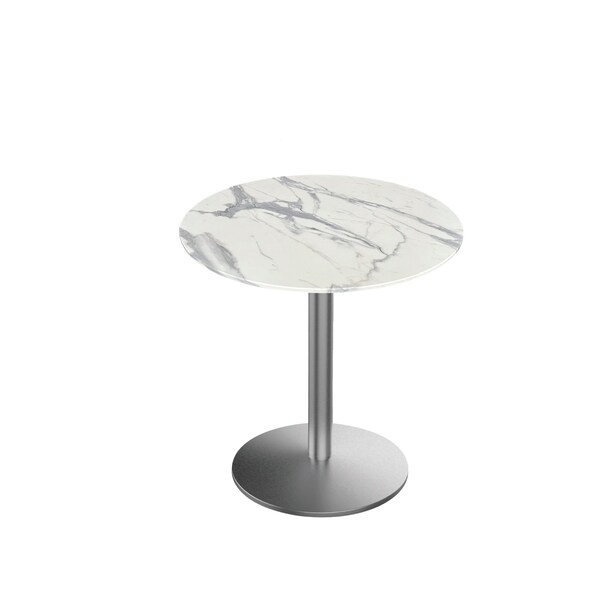 Holland Bar Stool Co 30 Tall OD214 St Steel Table Base w22 Dia foot and 32 Dia White Marble Top, IndoorOutdoor - OD214-2230SSODS32RWM