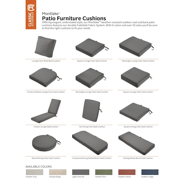 Classic Accessories Montlake Light Charcoal Cushion Set, 25"x25"x5" - 62-020-LCHARC-SET