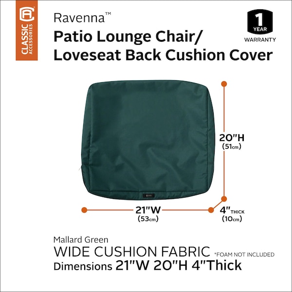 Classic Accessories Ravenna Patio Cushion Slipcover, Mallard Green, 21 - 60-374-011101-RT
