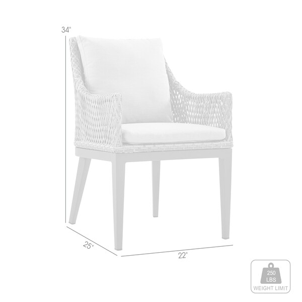 Armen Living Silvana Outdoor Wicker and Aluminum Gray Dining Chair with Beige Cushions - Set of 2 - 840254332911