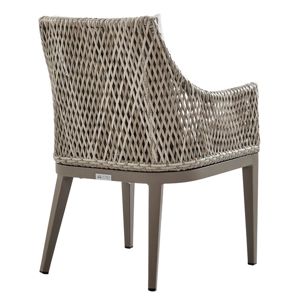 Armen Living Silvana Outdoor Wicker and Aluminum Gray Dining Chair with Beige Cushions - Set of 2 - 840254332911