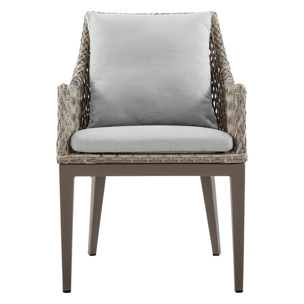 Armen Living Silvana Outdoor Wicker and Aluminum Gray Dining Chair with Beige Cushions - Set of 2 - 840254332911