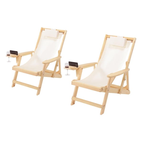 W Unlimited Romantic Collection Canvas Sling Chair with Cup and Wine Holder Set of 2 - 2117NC-BG-CH2