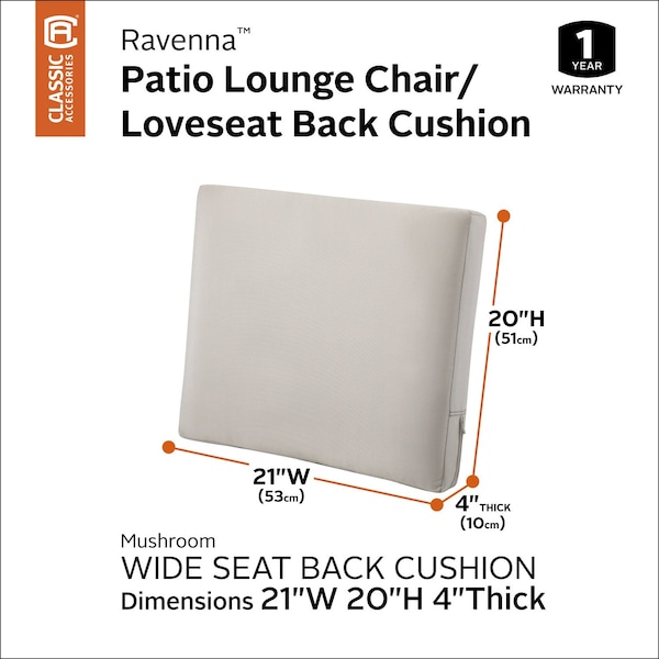 Classic Accessories Ravenna Back Cushion, Muchroom, 21"x20"x4" - 62-024-MUSHRM-EC