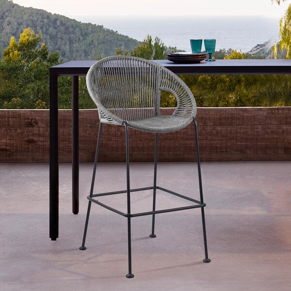 Armen Living Acapulco 30" Indoor Outdoor Steel Bar Stool with Gray Rope - LCACBAGR30