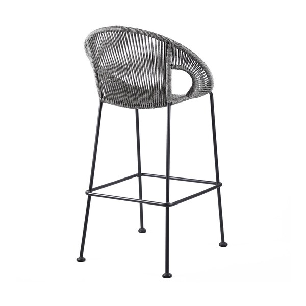 Armen Living Acapulco 30" Indoor Outdoor Steel Bar Stool with Gray Rope - LCACBAGR30