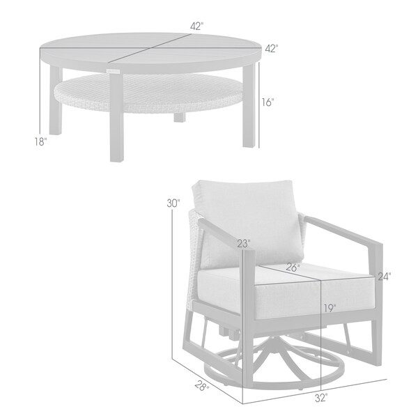 Armen Living Aileen 3 Piece Patio Outdoor Swivel Seating Set in Black Aluminum with Gray Wicker and Cushions - 840254332645
