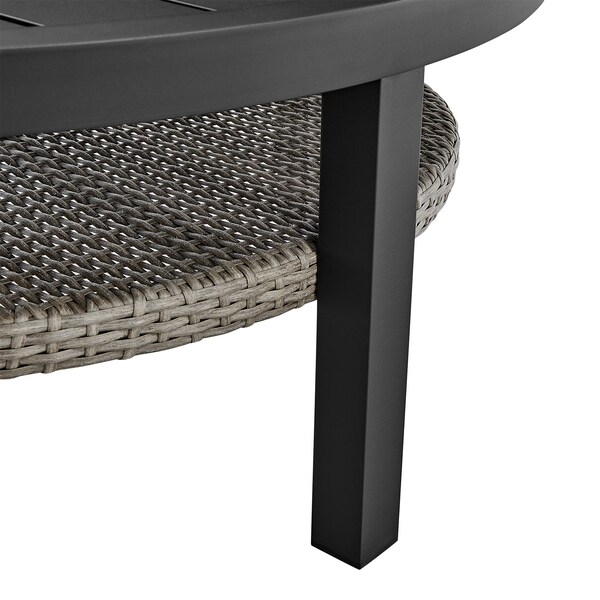 Armen Living Aileen 3 Piece Patio Outdoor Swivel Seating Set in Black Aluminum with Gray Wicker and Cushions - 840254332645