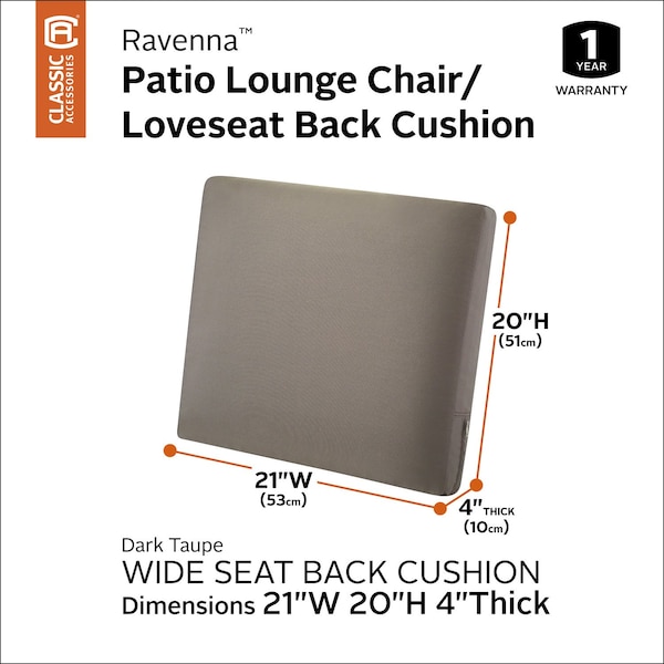 Classic Accessories Ravenna Back Cushion, Dark Taupe, 21"x20"x4" - 62-024-TAUPE-EC