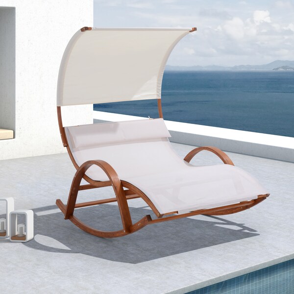 Deko Living Outdoor Cedar Wood Patio Lounge Daybed w/ White Textilene Fabric & Canopy - COP20205WHT